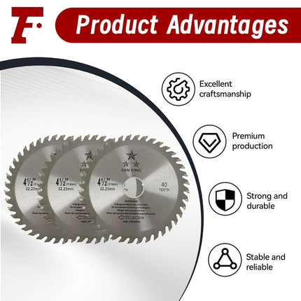 findmall 3PCS 4-1/2" 40T Circular Saw Blades, General Purpose Carbide-Tipped Cutting Blades for Wood, Plastic, Metal & Tile, 7/8" Arbor