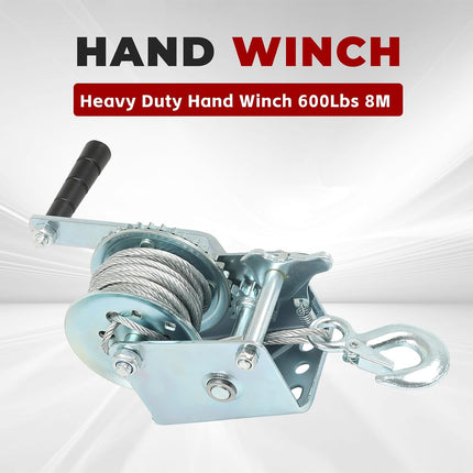 findmall Heavy Duty Hand Winch 600Lbs Hand Crank Strap Gear with 8m Steel Wire Manual Operated Two-Way Ratchet Boat Trailer Marine for Loading Boats Personal Watercraft and Lawn Equipment