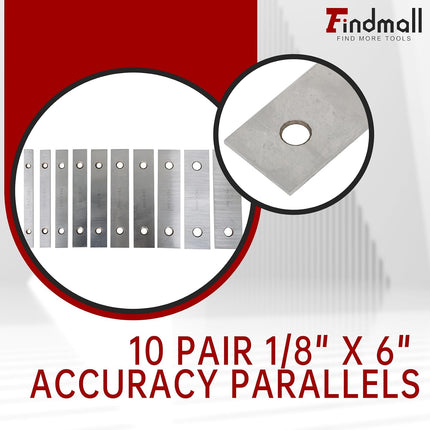 findmall Thin Parallel Bar Set, 10 Pair 1/8" X 6" Accuracy Parallels, Machinist Lathe Tools Thin Parallel Bar Set