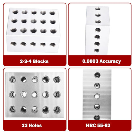 Findmall 2-3-4 Blocks Matched Pair 23 Holes (2"x3"x4") 234 Accuracy Ground Machinist Set Up Blocks .0003" HRC 55-62