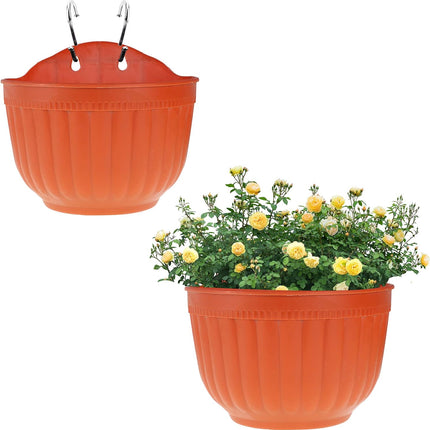 Findmall 4 Pack Resin Wall Hanging Planters, 8.1 Inch Half Round Flower Pots with S Hooks, Self Watering Balcony Railing Planters with Water Storage Design for Indoor Outdoor Plants