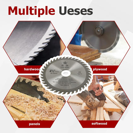 findmall 3PCS 4-1/2" 40T Circular Saw Blades, General Purpose Carbide-Tipped Cutting Blades for Wood, Plastic, Metal & Tile, 7/8" Arbor