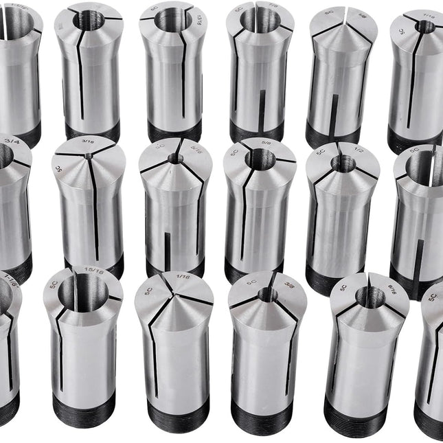 Findmall 18 Pcs 1/16-1-1/8 x 16ths 5C Collet Set .0006 TIR Certificate for CNC Milling Machines, Lathes, Tool and Workpiece Clamping