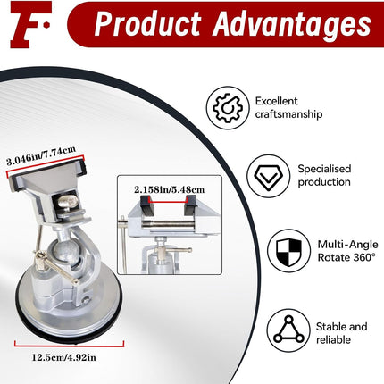 Findmall Suction Vacuum Base Vise Portable Base Vise 3.15" Jaw Width Pivots Multi-Angle Rotate 360° Fit for Various Smooth Work Surfaces