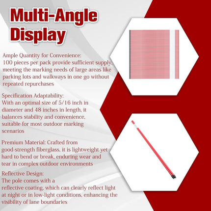 Findmall 48 Inch Fiberglass Driveway Markers, 5/16" Diameter Red Reflective Snow Stakes for Parking Lots, Walkways & Property Boundaries