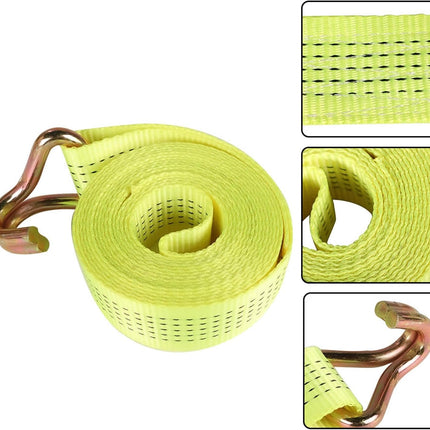 2Inch * 15Ft, 5000 Pound Heavy Duty Ratchet, Hooked Ratchet Sling Tool, Yellow, with a Load Capacity of 2250Kg, 8PCS
