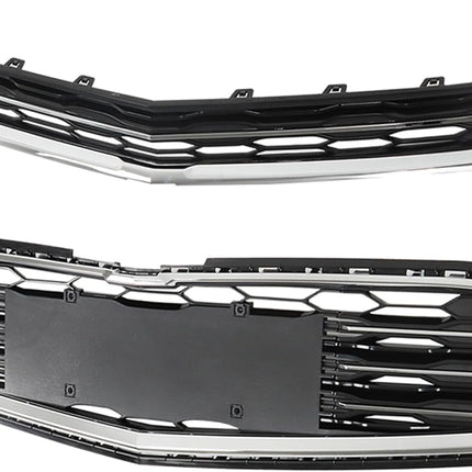 Findmall Black and Chrome Honeycomb Front Upper and Lower Bumper Grille Set Replacement for Malibu 2016-2018
