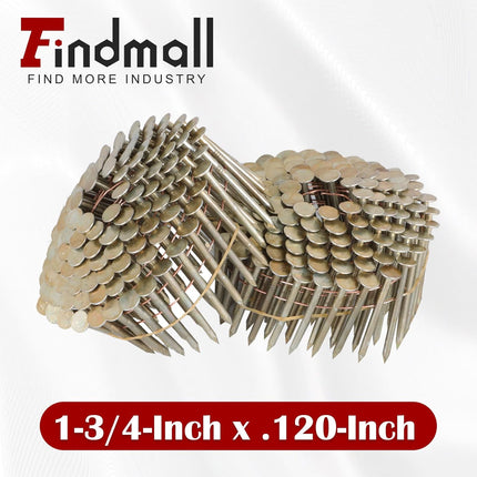 Findmall 15-Degree Galvanized Coil Roofing Nails, 0.120" Large Head Wire Collated Nails for CRN45 Coil Nail Gun