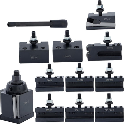 Findmall AXA 250-111 Wedge Type Tool Post, Tool Holder Set 11PC, Lathe 6-12