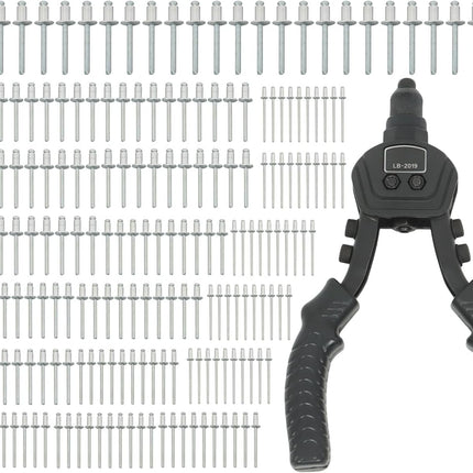 Findmall 1/4 Inch Heavy Duty Manual Double Hand Riveting Gun Tool Set | with 200 Rivets and 5 Different Size Gun Heads for Metal