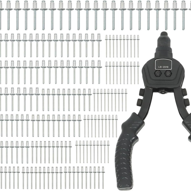 Findmall 1/4 Inch Heavy Duty Manual Double Hand Riveting Gun Tool Set | with 200 Rivets and 5 Different Size Gun Heads for Metal