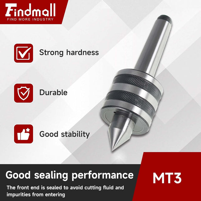 findmall MT3 Medium Duty Live Center 60 Degree Live Tailstock Center Fit for CNC Lathes, Ordinary Manual Lathes and High-Speed Lathes