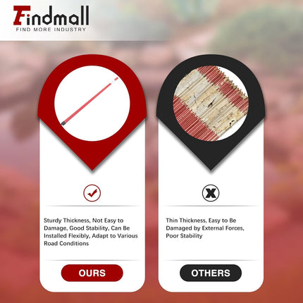 Findmall 48 Inch Fiberglass Driveway Markers, 5/16" Diameter Red Reflective Snow Stakes for Parking Lots, Walkways & Property Boundaries