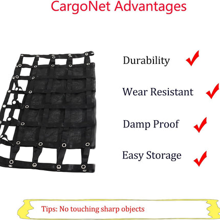 Findmall Heavy Duty Cargo Net, Adjustable Trailer Cargo Net, Cargo Net with S-Hook Fittings, Truck Bed Net, Black