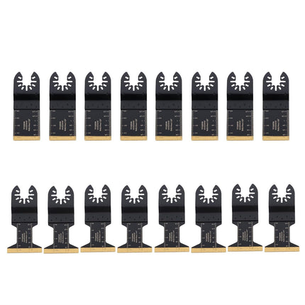 Findmall 16Pcs Titanium Coated Oscillating Saw Blade Set Curved Tooth Oscillating Saw Blades Fit for Cutting Wood, Plastic, and Metal