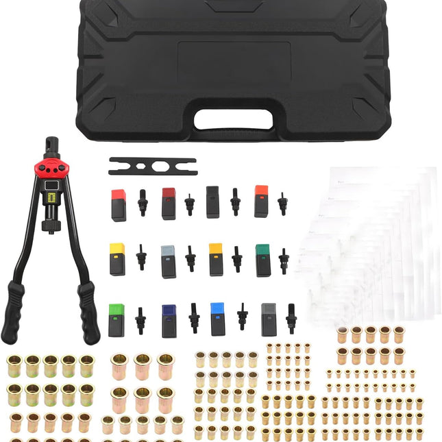 Findmall Rivet Nut Tool Set, 16 Inches Includes 12 Metric and SAE Mandrels | 176 Sets of Rivet Nuts for Industrial Work