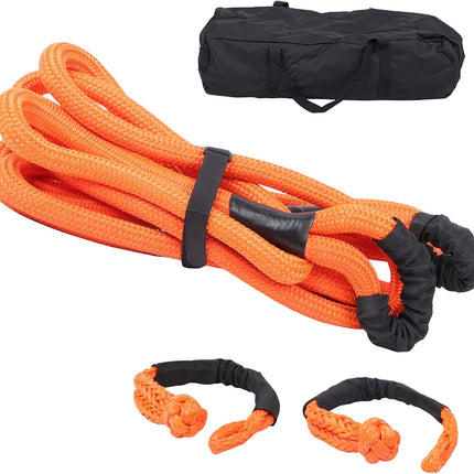 Findmall 1in x 20ft Power Recovery Rope with 2 Soft Shackles, Nylon N66 Double-Layer Weaving, 34000 Pounds Breaking Strength, 30% Elasticity Offroad Power Strap for Truck ATV UTV Tractor, Orange