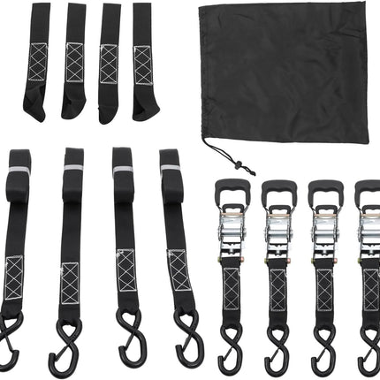 Findmall 4 Pack 1.6 Inch Ratchet Tie Down Straps 5208 lbs Break Strength Steel Polyester Cargo Straps with S Hooks for Motorcycle, ATV, Trailer, Truck and Moving