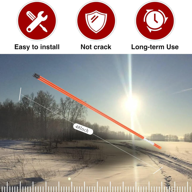 Findmall 100PCS 48inch Driveway Markers, 5/16 Diameter Snow Stakes, Orange Reflective Marker for Parking Lots, Walkways