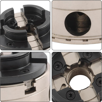 Findmall 4 Inch Wood Lathe Chuck Set 1" x 8tpi thread 3/4"x16TPI Adapter | 2Pcs jaws, for Metalworking, Drilling, Milling