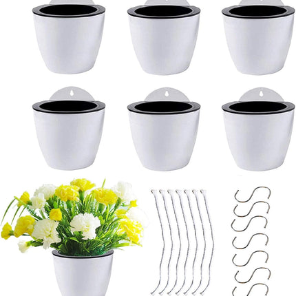 Findmall 7 Pack 3 Inch Self-Watering Wall Hanging Planters, Plastic Flower Pots with Hooks and Cotton Wick, Indoor Outdoor Hanging Pots for Herbs, Succulents and Flowers