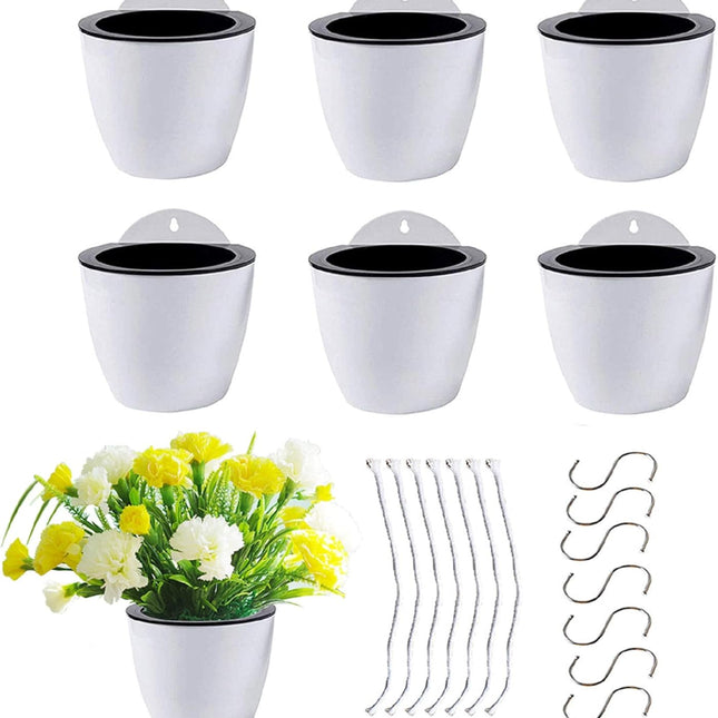 Findmall 7 Pack 3 Inch Self-Watering Wall Hanging Planters, Plastic Flower Pots with Hooks and Cotton Wick, Indoor Outdoor Hanging Pots for Herbs, Succulents and Flowers