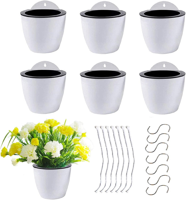 Findmall 7 Pack 3 Inch Self-Watering Wall Hanging Planters, Plastic Flower Pots with Hooks and Cotton Wick, Indoor Outdoor Hanging Pots for Herbs, Succulents and Flowers