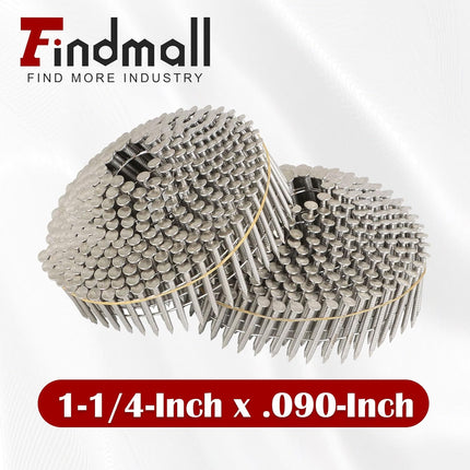 Findmall 304 Stainless Steel 15-Degree Coil Siding Nails, 0.090" Ring Shank Wire Collated Nails for CN45 Coil Nail Gun