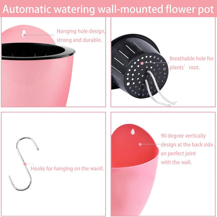 Findmall 7 Pack Self-Watering Hanging Planters, 5/7 Inch Wall Mounted Plastic Flower Pots with Hooks, Double Layer Vertical Garden Planters for Indoor Outdoor Plants, Flowers and Succulents