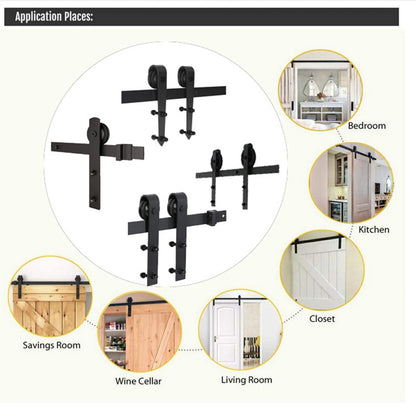 6.6FT Heavy Duty Sturdy Sliding Barn Door Hardware Kit Closet Cabinet Track System Carbon Steel J Shape Kit Roller Hanger Suitable For Single Door