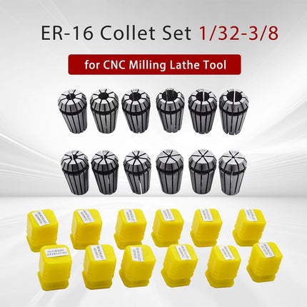 findmall ER-16 Collet Set 12Pcs ER-16 Spring Collet Set 1/32-3/8 Fit for CNC Milling Lathe Tool