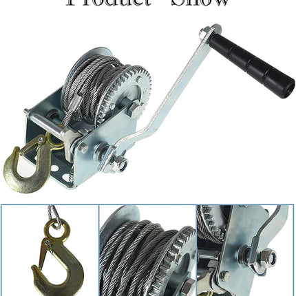 findmall Boat Trailer Winch 800lbs with 8m 26ft Steel Cable, Crank Cable Gear Winch with Hook, Heavy Duty Hand Winch with 4.1:1 Ratio for Boat, Trailer, Deer Feeder