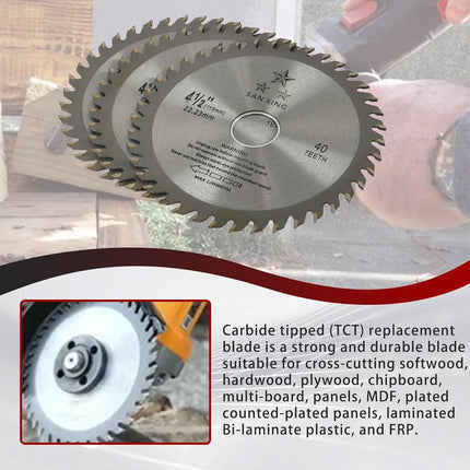 findmall 3PCS 4-1/2" 40T Circular Saw Blades, General Purpose Carbide-Tipped Cutting Blades for Wood, Plastic, Metal & Tile, 7/8" Arbor