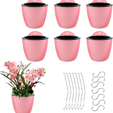 Findmall 7 Pack Self-Watering Hanging Planters, 5/7 Inch Wall Mounted Plastic Flower Pots with Hooks, Double Layer Vertical Garden Planters for Indoor Outdoor Plants, Flowers and Succulents