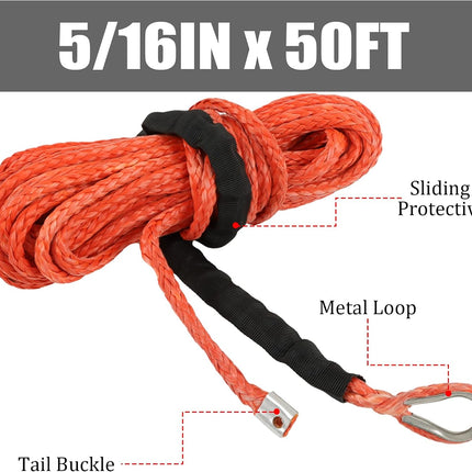 Findmall Synthetic Winch Rope Cable, 5/16IN x 50FT Winch Rope Line Cable, 12000lbs Winch Line for ATV UTV SUV