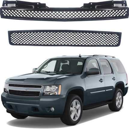Findmall 2-Piece Glossy Black Front Hood Bumper Grille Set Replacement for Avalanche 2007-2013, Tahoe and Suburban 2007-2014