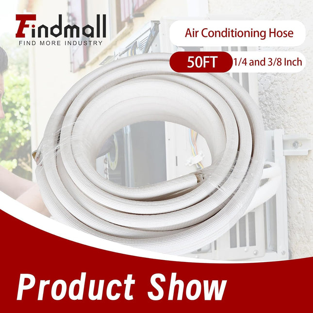 Findmall 50FT Air Conditioning Tubing Hose Extension 1/4 and 3/8 Inch Insulated Copper Hoses Fit for Mini Split Air Conditioner