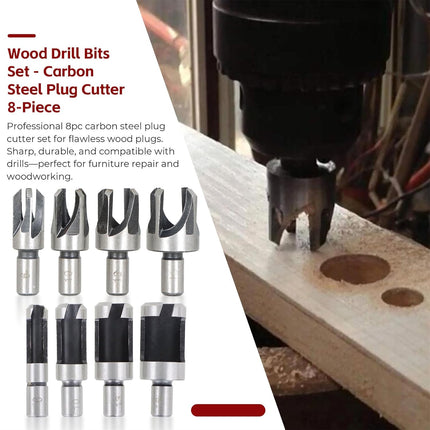 findmall 8Pcs Wood Plug Cutter Drills Bit Set (5/8", 1/2", 3/8", 1/4") Straight and Tapered Taper, Carbon Steel Woodworking Cutting Tool