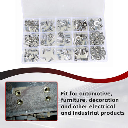 Findmall 150Pcs Rivet Nuts Kit SAE (6-32, 8-32, 10-24, 10-32, 1/4-20) Aluminum Flat Head Threaded Rivet Nut Insert Nutsert Rivet Nuts Assortment Kit