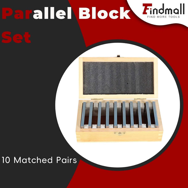 Findmall 10 Pair 1/8" x 3" Precision Parallel Block Set, ±0.0002" Hardened Alloy Steel Gage Gauge Tool Set with Storage Box