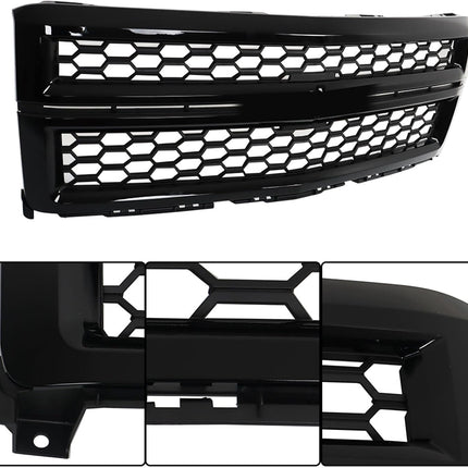 Findmall Glossy Black Honeycomb Front Upper Grille Replacement for Silverado 1500 LT, LTZ and WT 2014-2015