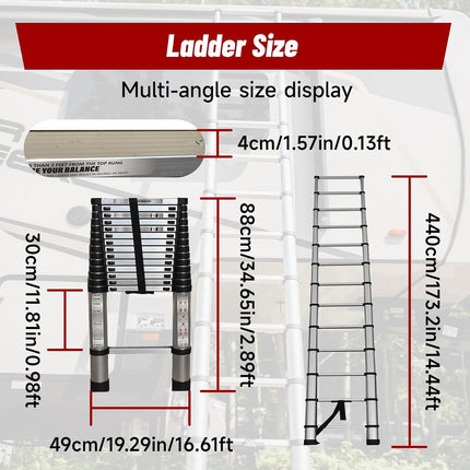 Findmall 14.5FT / 4.4M Aluminum Telescopic Ladder Multi Use Non-Slip Collapsible Ladder Telescoping Ladders
