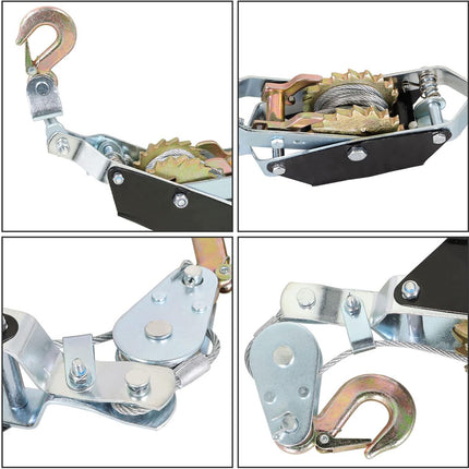 Portable 2 Ton Dual Gear Heavy Duty Power Puller with 2 Hooks Hand Cable Puller