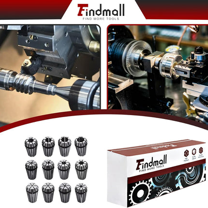 findmall ER-16 Collet Set 12Pcs ER-16 Spring Collet Set 1/32-3/8 Fit for CNC Milling Lathe Tool