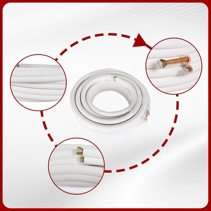 Findmall 50FT Air Conditioning Tubing Hose Extension 1/4 and 3/8 Inch Insulated Copper Hoses Fit for Mini Split Air Conditioner