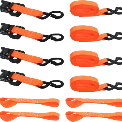 Findmall 4 Pack 1.6 Inch Ratchet Tie Down Straps 5208 lbs Break Strength Steel Polyester Cargo Straps with S Hooks for Motorcycle, ATV, Trailer, Truck and Moving