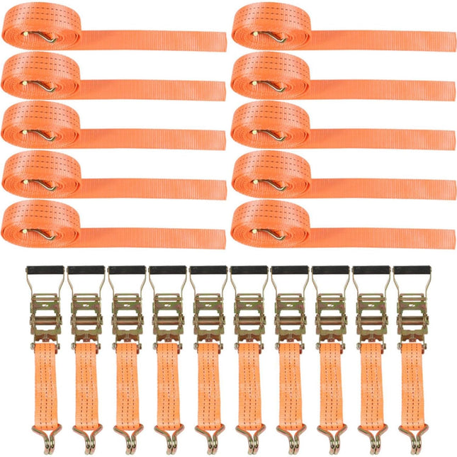 Orange Ratchet Belt, 1.5Inch * 15Ft 4000 Pound Ratchet, Heavy Duty Slings, 10PCS