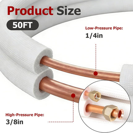 Findmall 50FT Air Conditioning Tubing Hose Extension 1/4 and 3/8 Insulated Red Copper Hoses Fit for Mini Split Air Conditioner