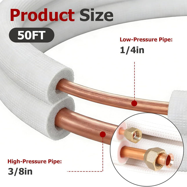 Findmall 50FT Mini Split Line Set 1/4" x 3/8" Insulated Copper Tubing Hose for Air Conditioner HVAC System