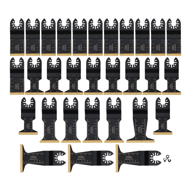 Findmall 30PCS Oscillating Saw Blade Combination (12PCS 1.34inch, 10PCS 1.73inch, 4PCS Long 1.73inch and 4PCS Wide 2.68inch) for Plastic Wood Metal and Hard Material